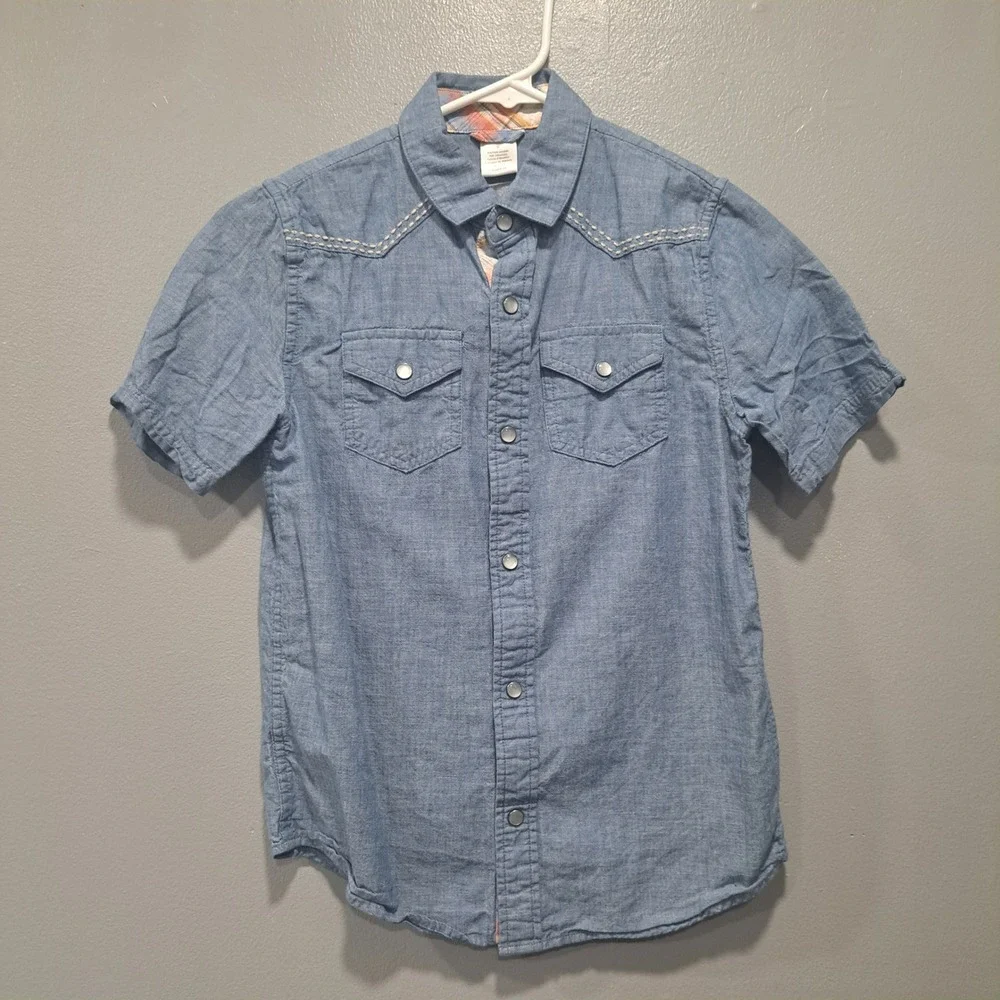 Gymboree Boys Blue Chambray Western Snap Shirt Horse Embroidery Size 8